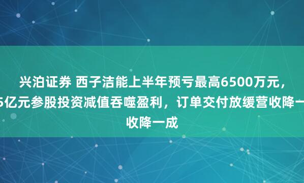 兴泊证券 西子洁能上半年预亏最高6500万元，1.5亿元参股投资减值吞噬盈利，订单交付放缓营收降一成